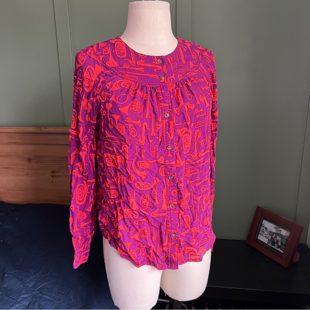 Anthropologie 52 Conversations Musical Instruments Blouse